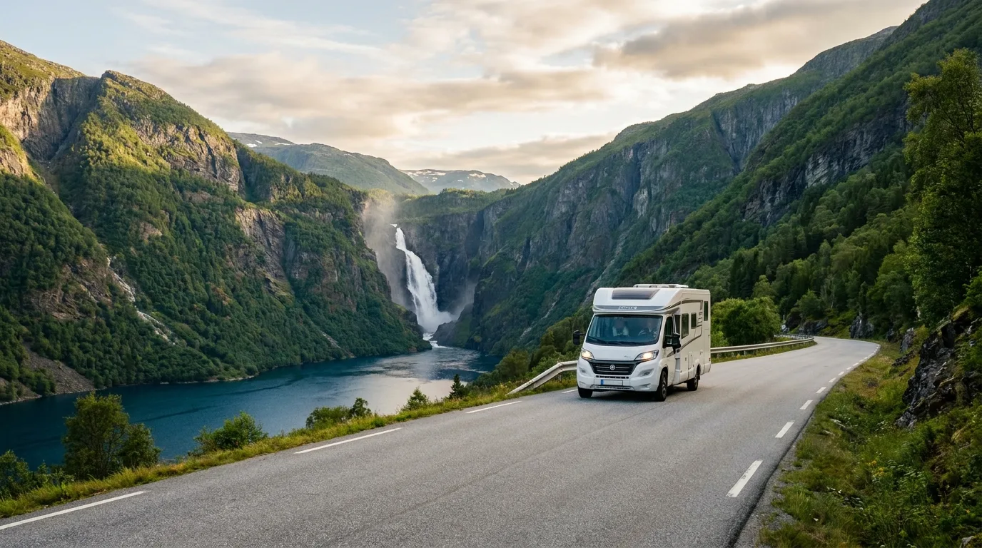 Camper route Southern Norway: Waterfalls, Stave Churches and Fjord Villages