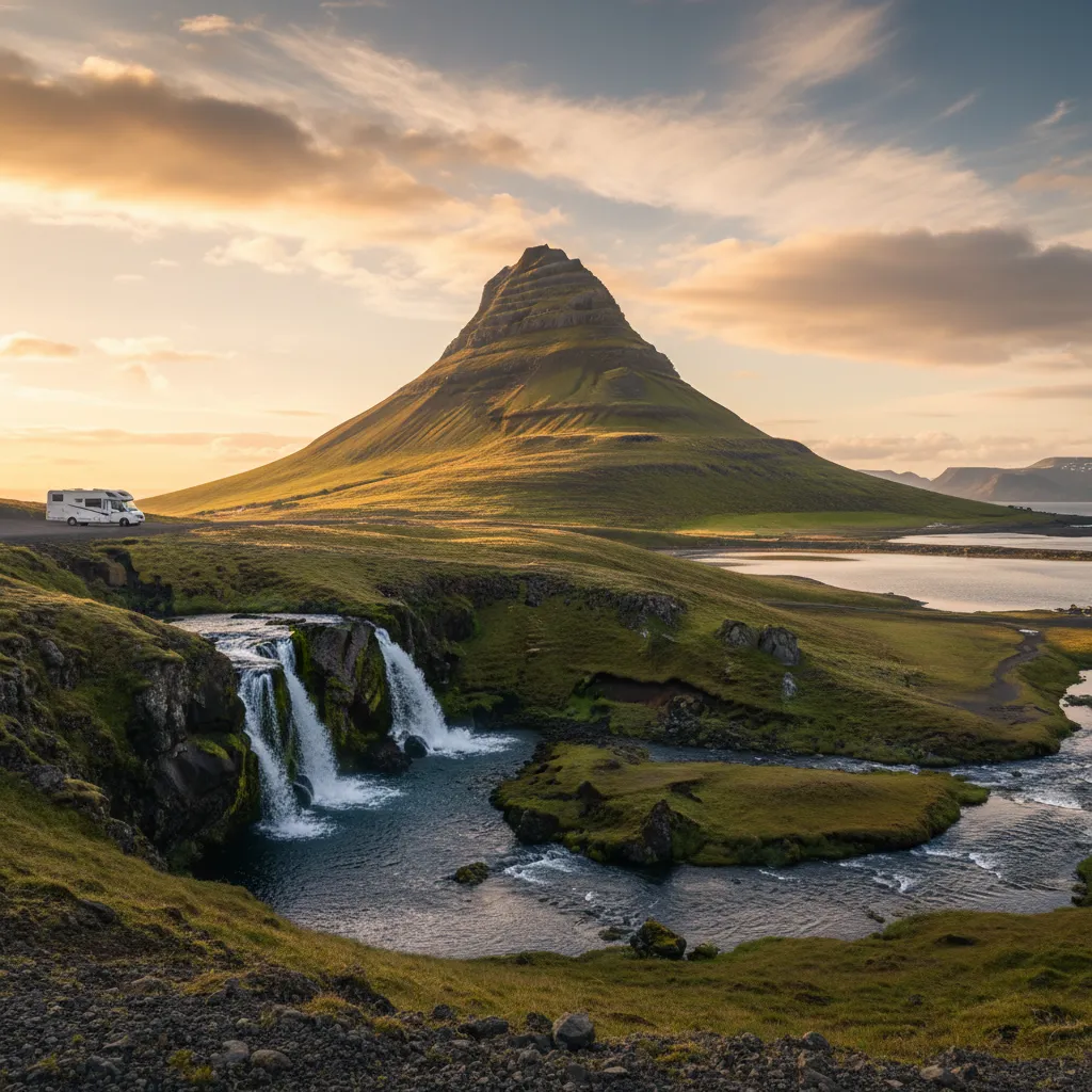 Kirkjufell mountain on the Snæfellsnes peninsula — a top destination for campervanners in Iceland
