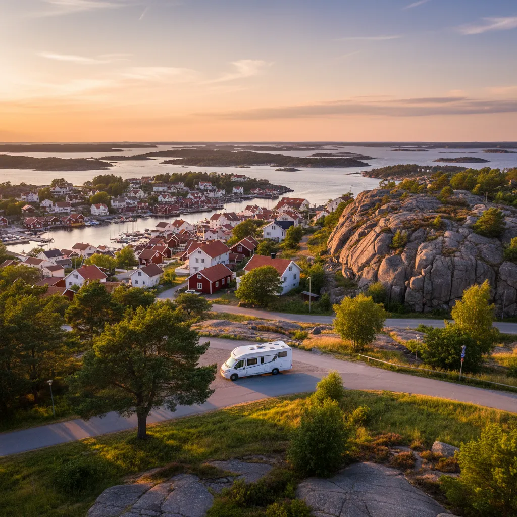 The fishing village of Fjällbacka on the Swedish west coast — a picturesque stop on a campervan route