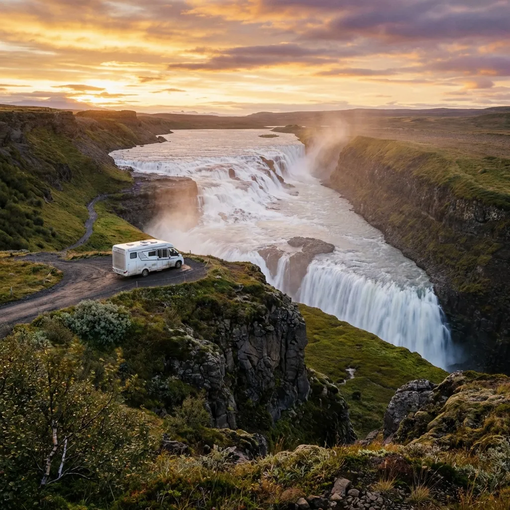 The Gullfoss waterfall on the Golden Circle — a must-see stop on a campervan trip through Iceland