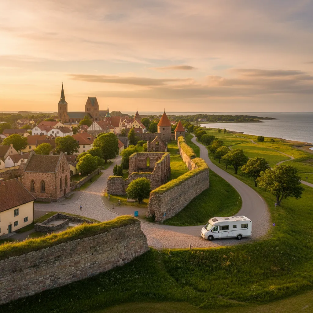 Medieval town wall of Visby on Gotland — highlight on a campervan route through southern Sweden