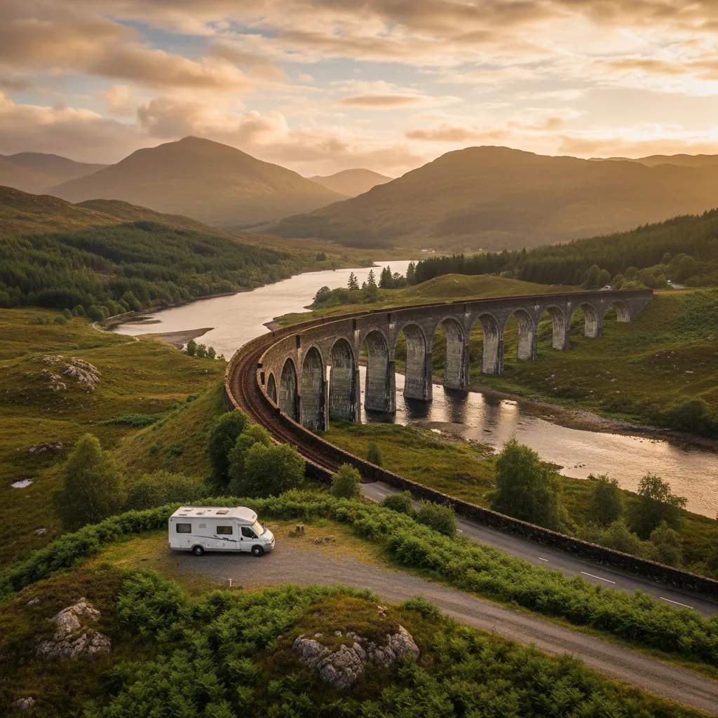 The Glenfinnan Viaduct in the Highlands — famous viewpoint on a campervan trip through Scotland